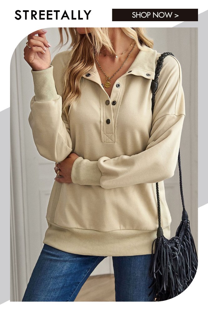 Solid Color Lapel Fashion Slim V-Neck Hoodies & Sweatshirts