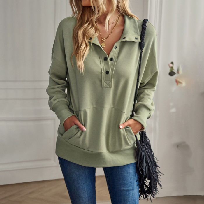 Solid Color Lapel Fashion Slim V-Neck Hoodies & Sweatshirts