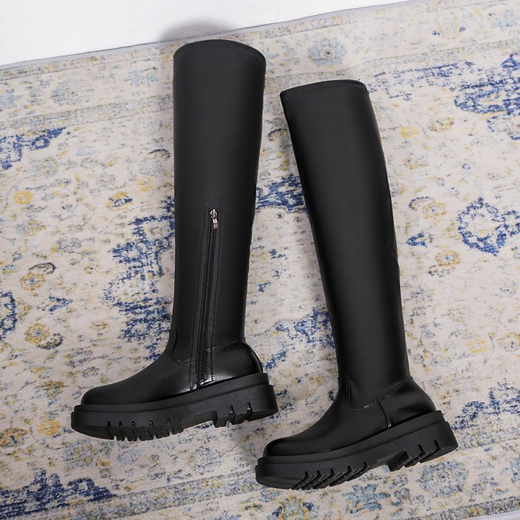 Chunky Heel Platform Leather Over-the-Knee Boots