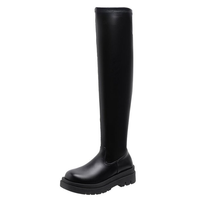 Chunky Heel Platform Leather Over-the-Knee Boots