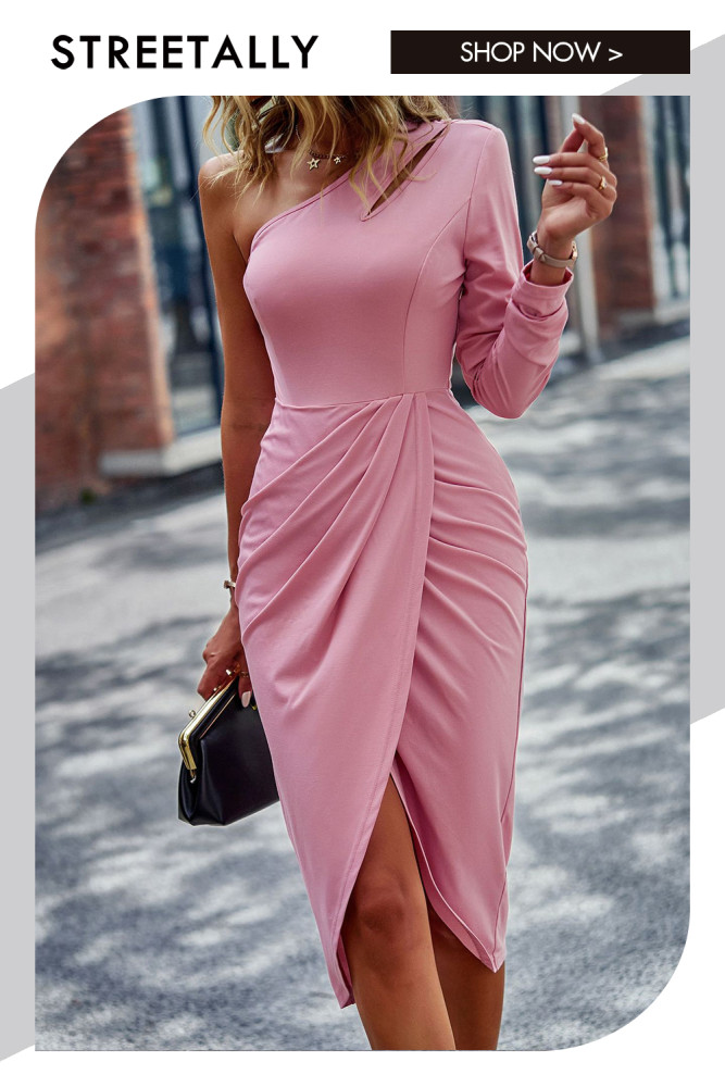 Solid Color Sexy Waist Sloping Shoulder Bodycon Dresses