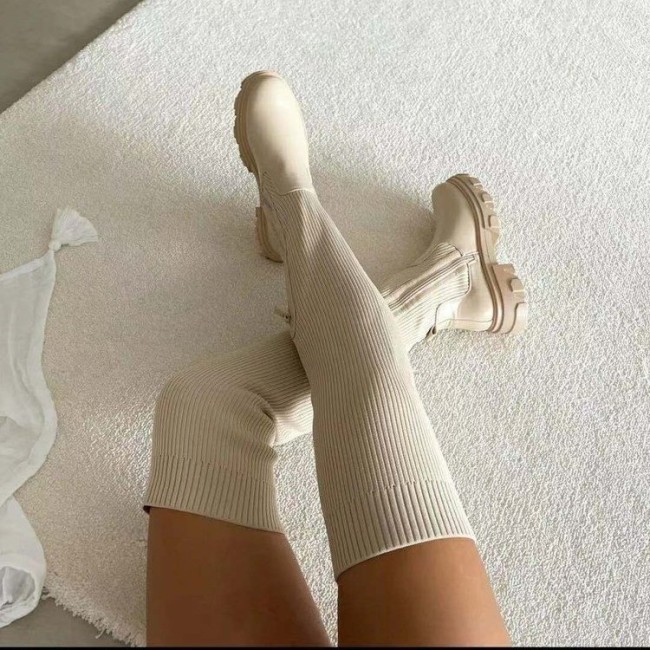 Solid Color Platform Knee Socks Fashion Martin Boots