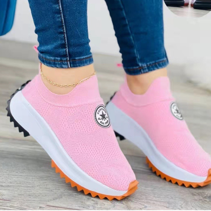 Large Size Trend Thick Bottom Fish Mouth Flying Woven Casual Sneakers