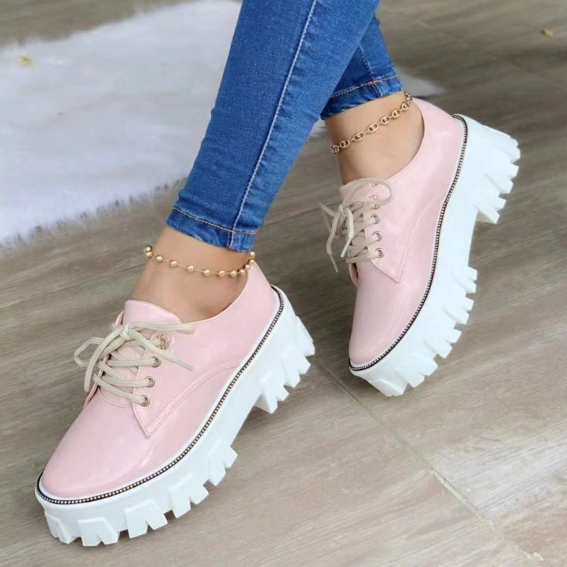 Plus Size Shiny Patent Leather Lace Up Casual Flat & Loafers
