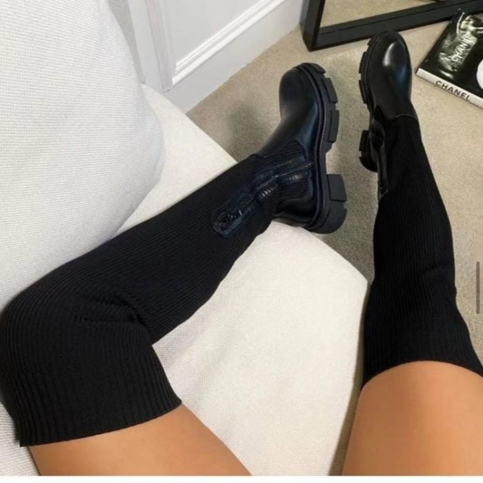 Solid Color Platform Knee Socks Fashion Martin Boots