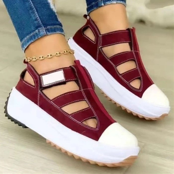 Thick Bottom Cutout Velcro Casual Roman Sneakers
