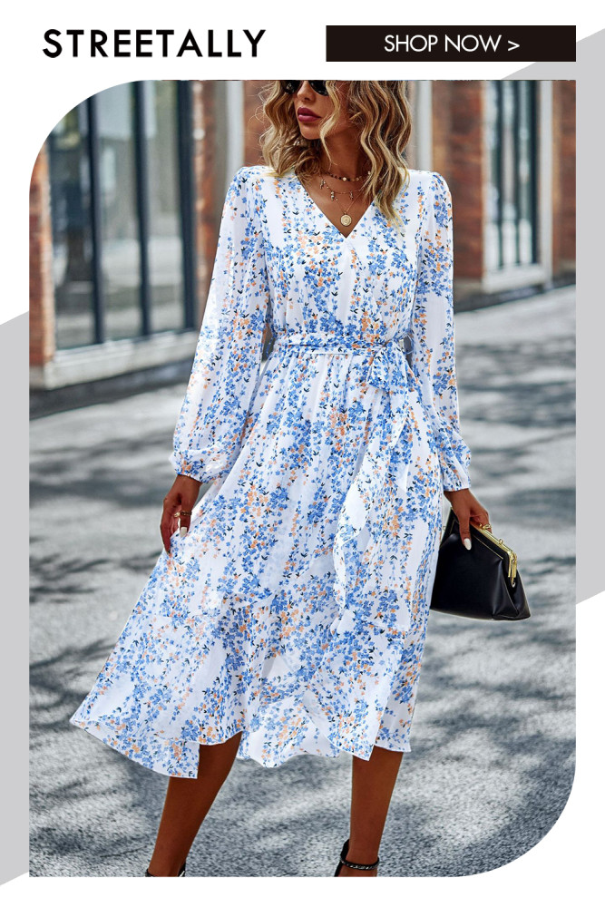 Elegant Boho V-Neck Tie Irregular Midi Dresses