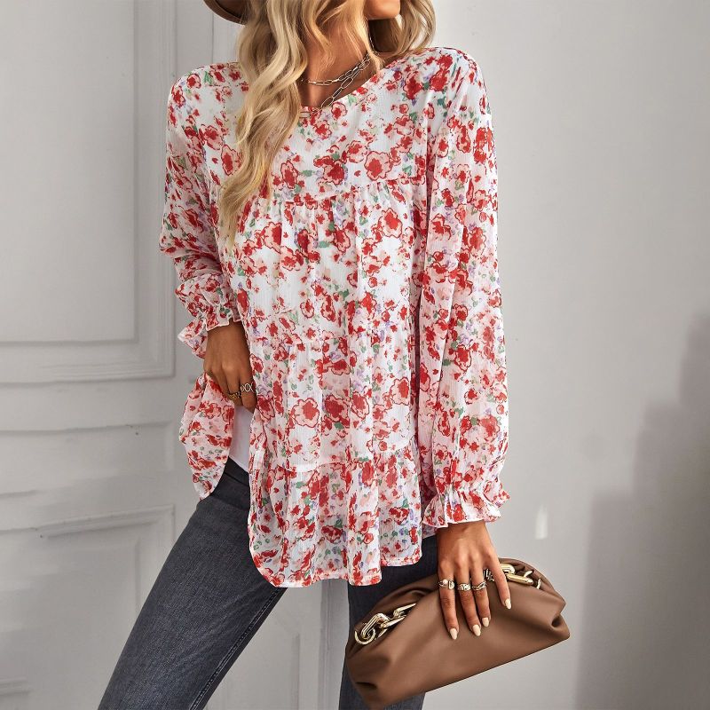 Boho Casual Loose Crew Neck Print Blouses & Shirts