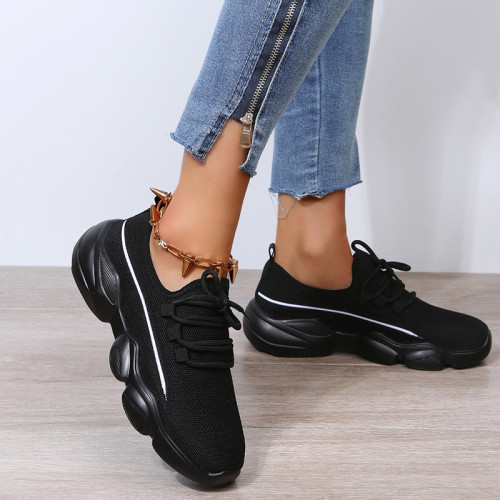 Fashionable Platform Solid Color Lace-Up Flyknit Casual Sneakers