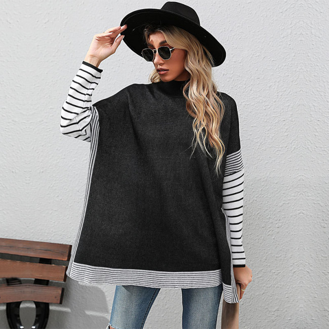 Long Sleeve Striped Turtleneck Loose Sweaters & Cardigans