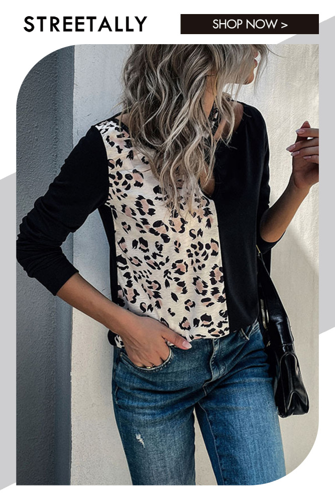 Fashion Casual Leopard Print Long Sleeve Cutout Hoodies & Sweatshirts