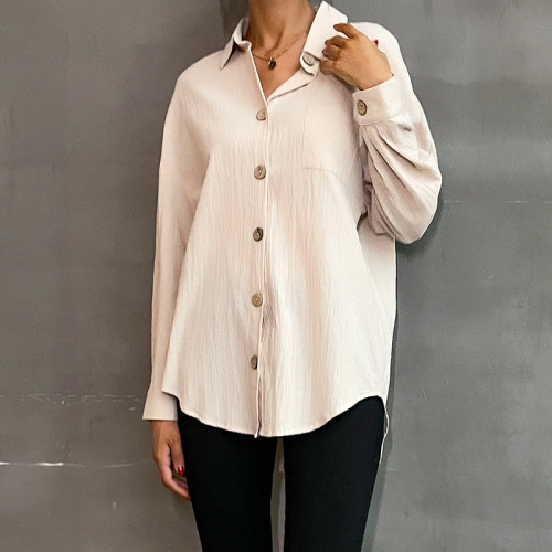Solid Color Fashion Lapel Long Sleeve Casual Blouses & Shirts