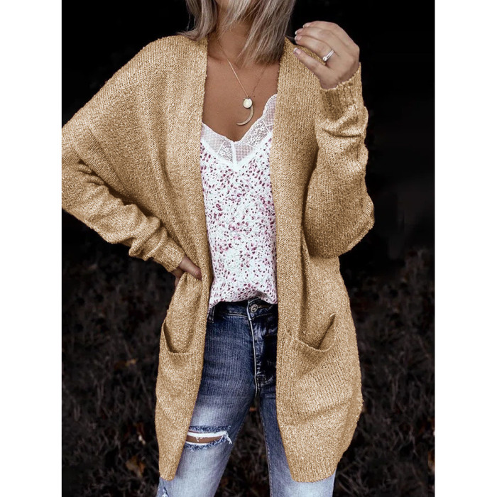 Solid Color Loose Pocket Elegant Sweaters & Cardigans