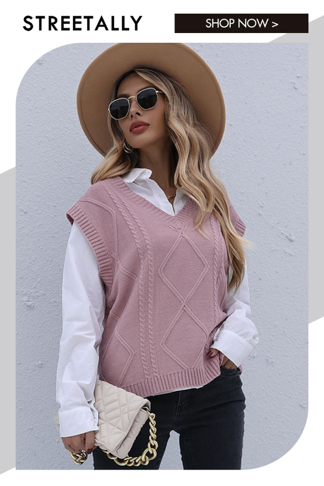 Sleek Sleeveless Twist Solid Vest Sweaters & Cardigans