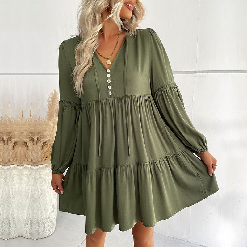 Casual Fashion Long Sleeve Green Loose Mini Dresses