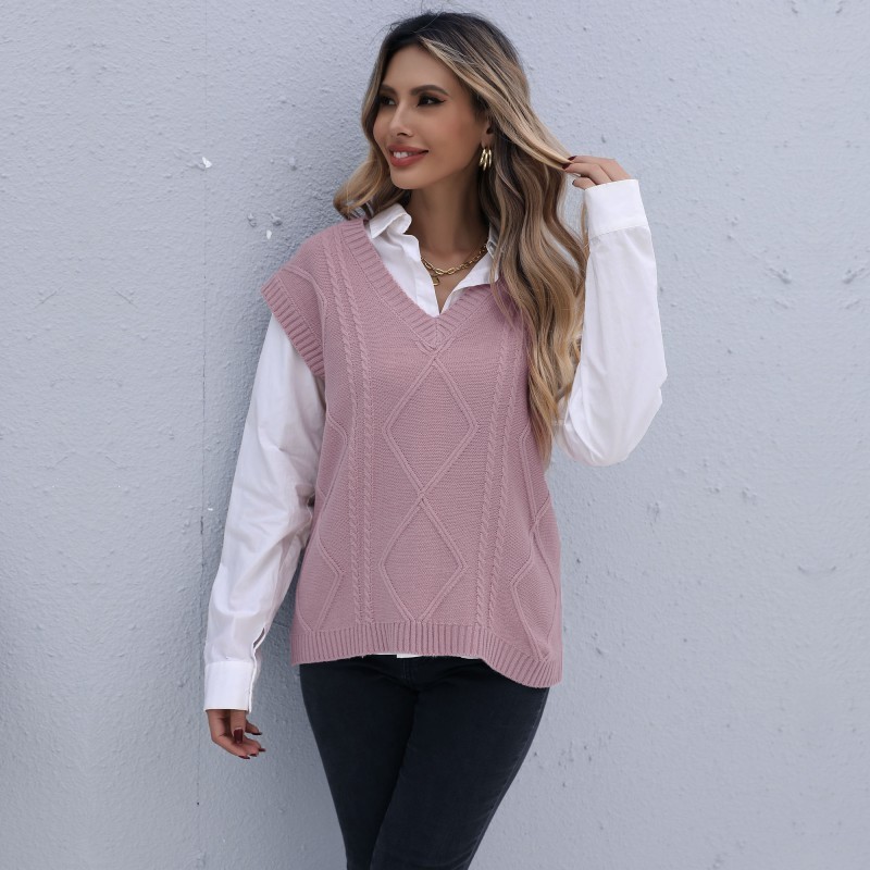 Sleek Sleeveless Twist Solid Vest Sweaters & Cardigans
