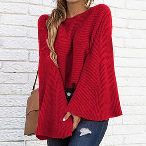 Solid Flared Sleeves Solid Elegant Sweaters & Cardigans