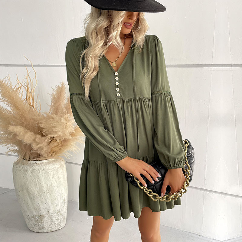 Casual Fashion Long Sleeve Green Loose Mini Dresses