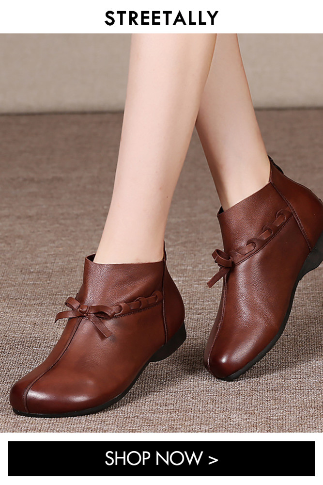 Soft Sole Soft Surface Flat Heel Handmade Leather Ankle Boots
