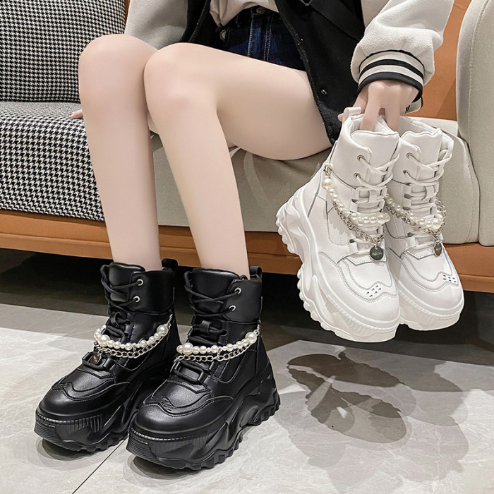 High Top Platform Heightening Sports Lace Up Ankle Boots