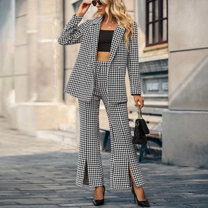 Houndstooth Trousers Temperament Suit Two-piece Outfits