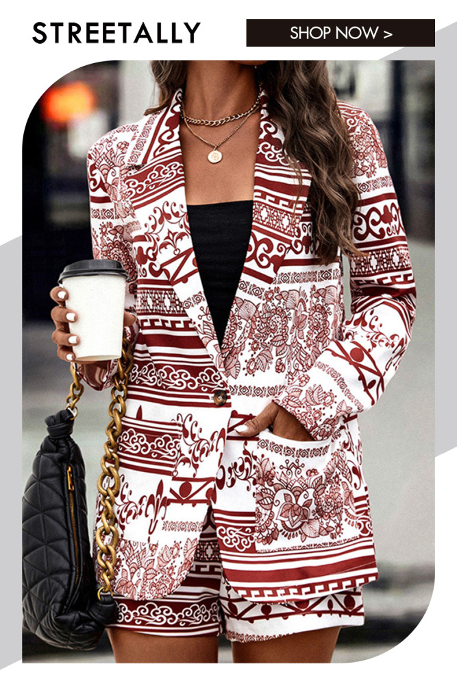 Fashion Print Long Sleeve Lapel Two-piece Outfits