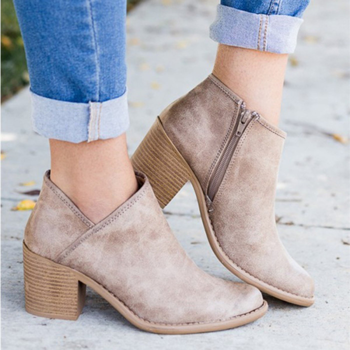 Plus Size Round Toe Flat Fashion Solid Color Ankle Boots