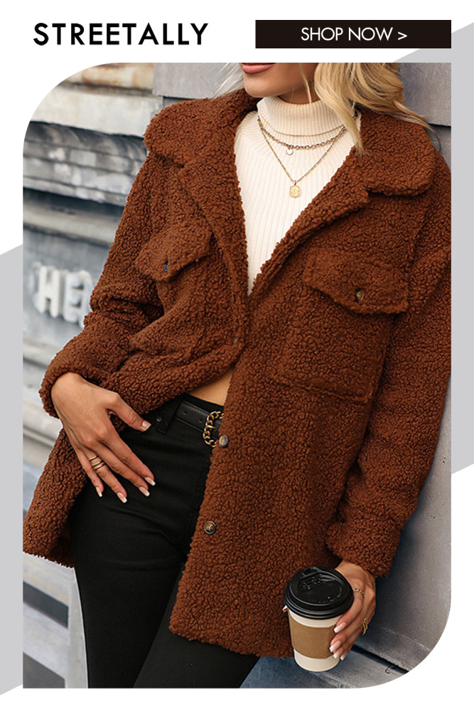 Solid Color Fashion Lamb Fur Plush Button Warm Coats