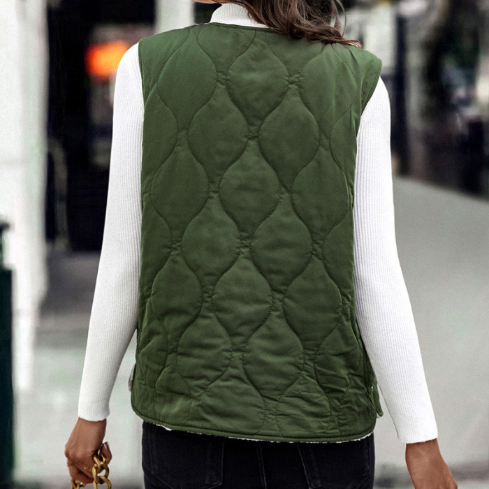 Casual Fashion Zipper V Leader Green Vest Cotton Vest Coats