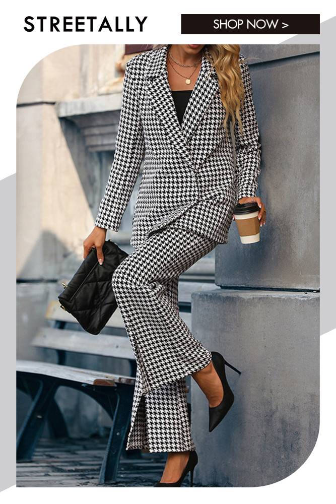 Houndstooth Trousers Temperament Suit Two-piece Outfits