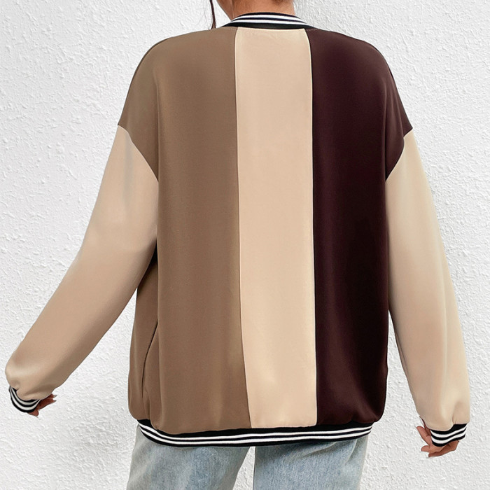 Fashion Baseball Uniform Colorblock Stand Collar Jackets