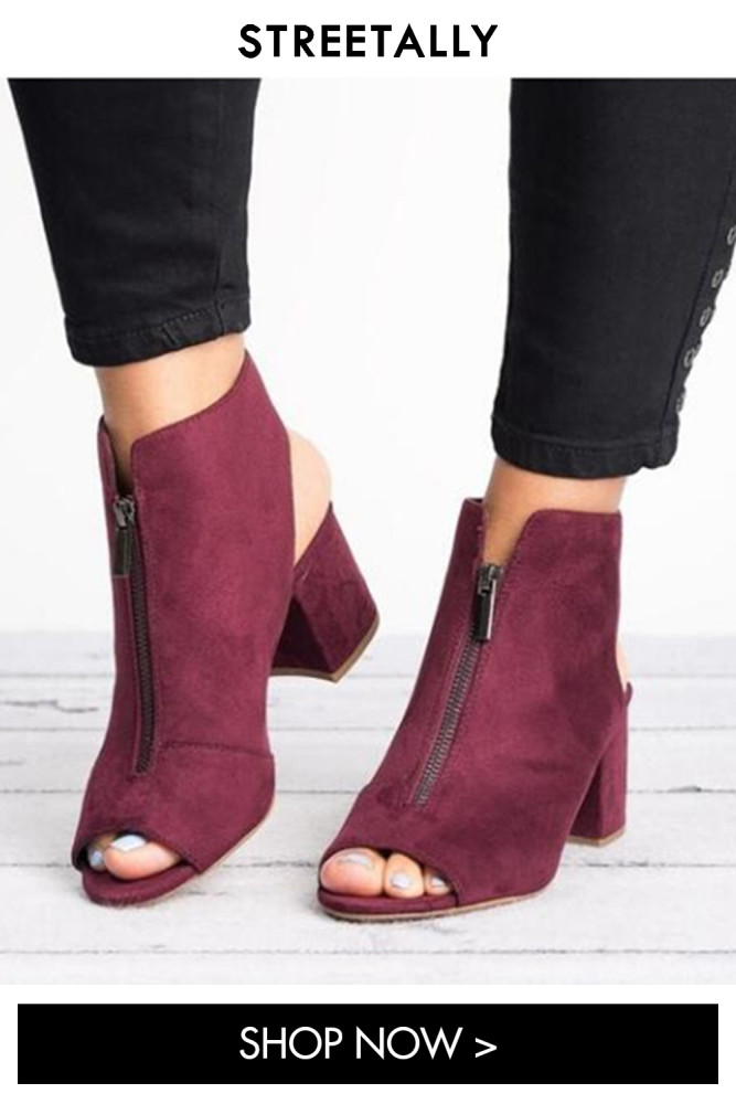 Open Toe Fish Mouth Zip Solid Plus Size Ankle Boots