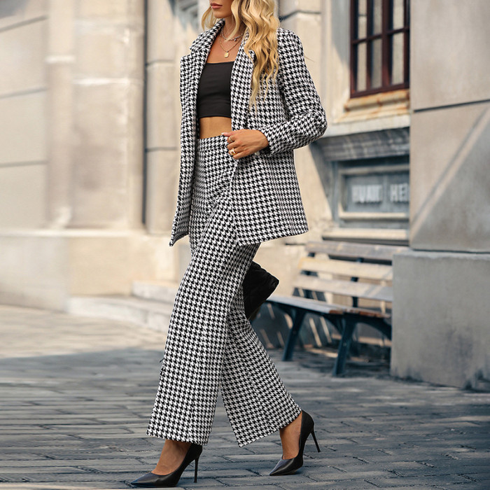 Houndstooth Trousers Temperament Suit Two-piece Outfits