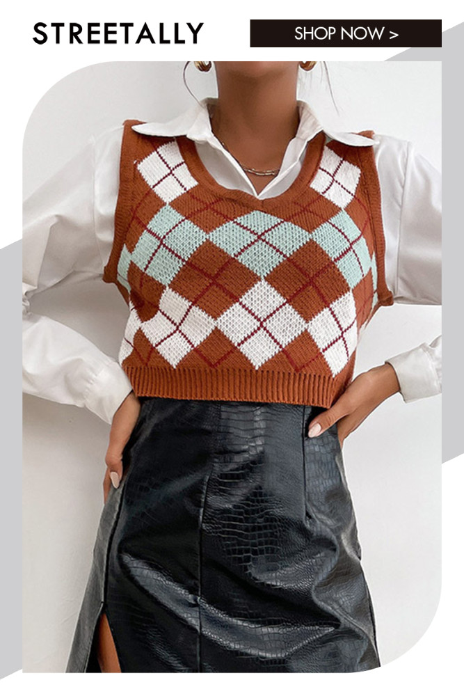 Sleek Sleeveless Diamond Check Vest Sweaters & Cardigans