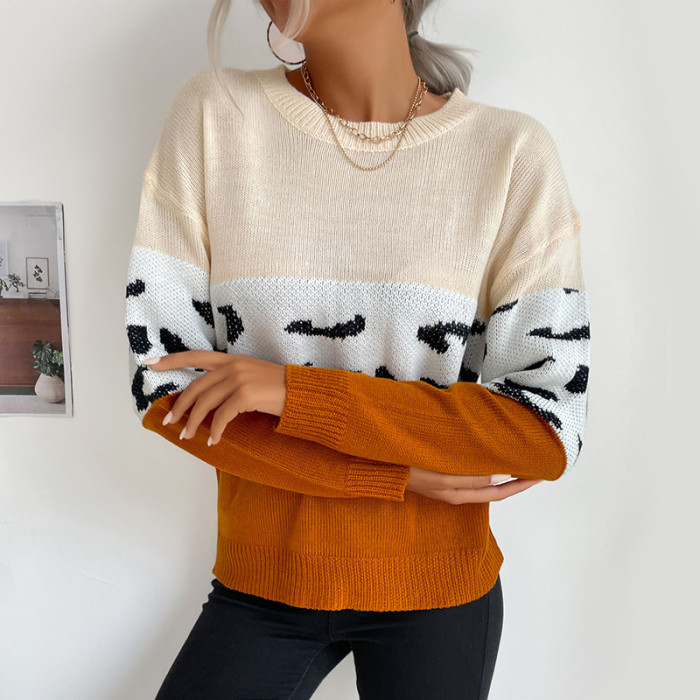 Colorblock Print Chic Casual Long Sleeve Thin Sweaters & Cardigans