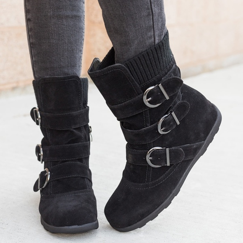 Solid Color Flat Large Plus Size Thick Fashion Ankle Boots