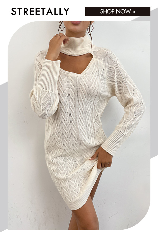 Fashion Short Solid Color Twist Long Sleeve Crew Neck Sweater Dresses