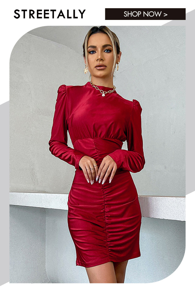Fashion Solid Color Temperament Long Sleeve Slim Fit Slim Round Neck Bodycon Dresses