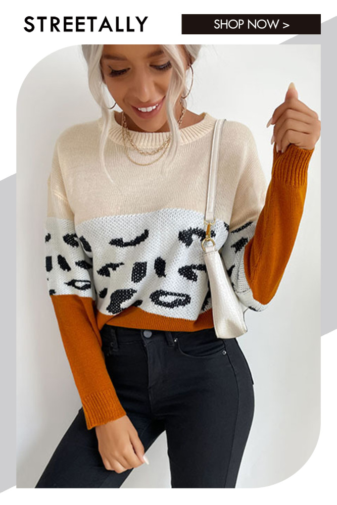 Colorblock Print Chic Casual Long Sleeve Thin Sweaters & Cardigans