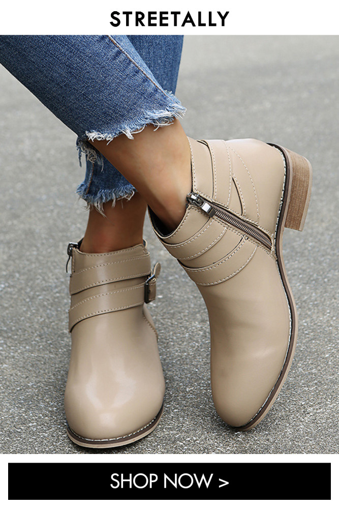 Fashion Chunky Heel Flat Plus Size Leather Ankle Boots