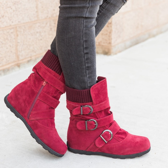 Solid Color Flat Large Plus Size Thick Fashion Ankle Boots