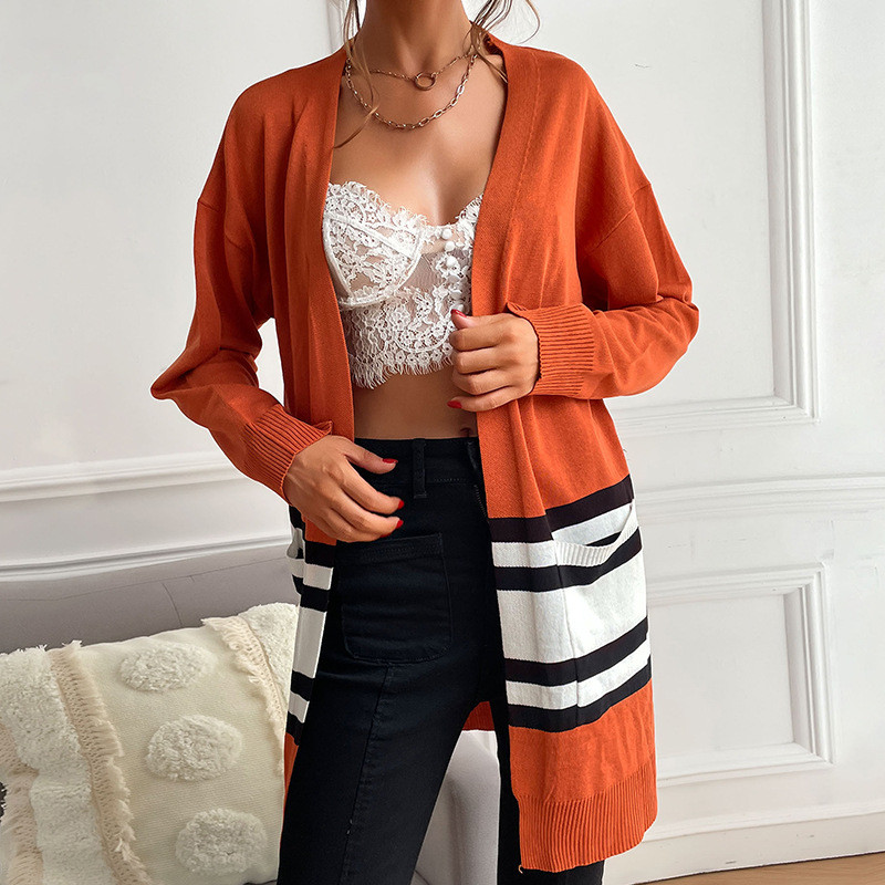 Sleek Long Sleeve Colorblock Loose Sweaters & Cardigans