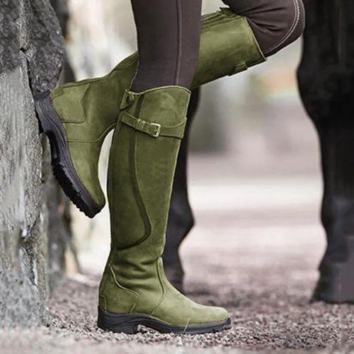 Large Size Long Tube Flat Bottom Solid Color Leather Fashion Boots
