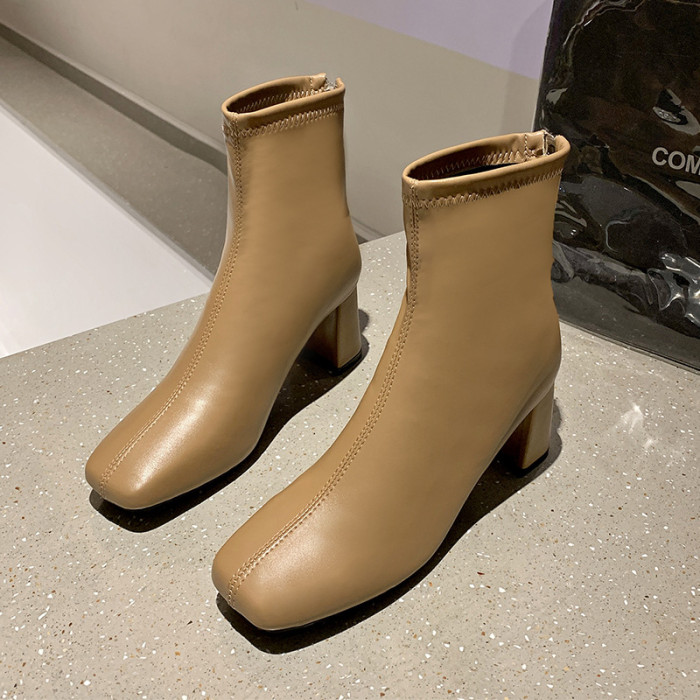 Plus Size Fashion Leather Solid Color Square Toe Boots