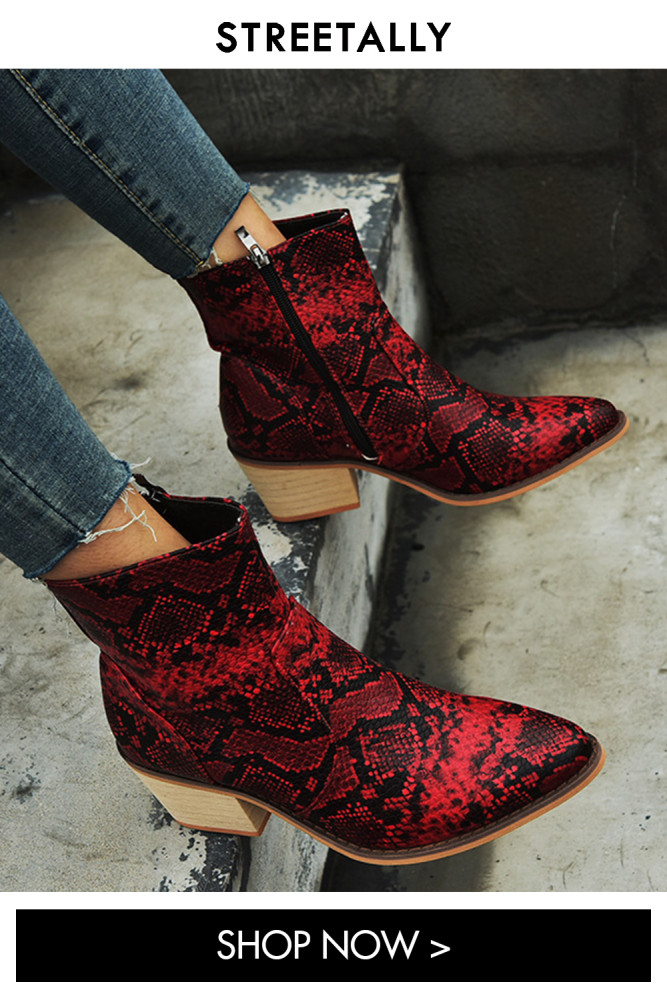 Plus Size Pointed Toe High Top Fashion Snake Print Boots