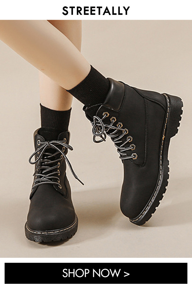 Lace Up Fashion Mid Tube Solid Color Fashion Boots