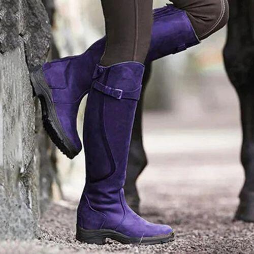 Large Size Long Tube Flat Bottom Solid Color Leather Fashion Boots