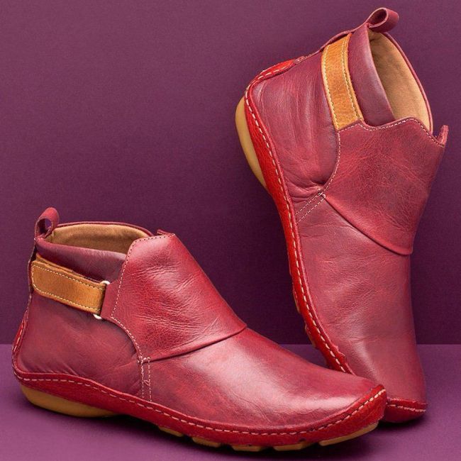 Large Size Soft Bottom Solid Color Leather Surface Ankle Boots