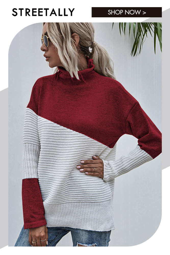 Colorblock Contrast Pullover Casual Elegant Sweaters & Cardigans