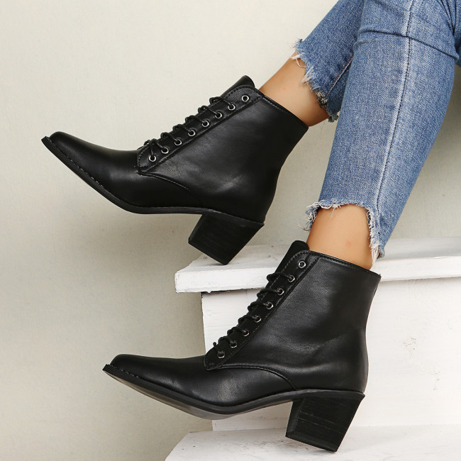 Black Plus Size Pointed Toe High Top Leather Boots